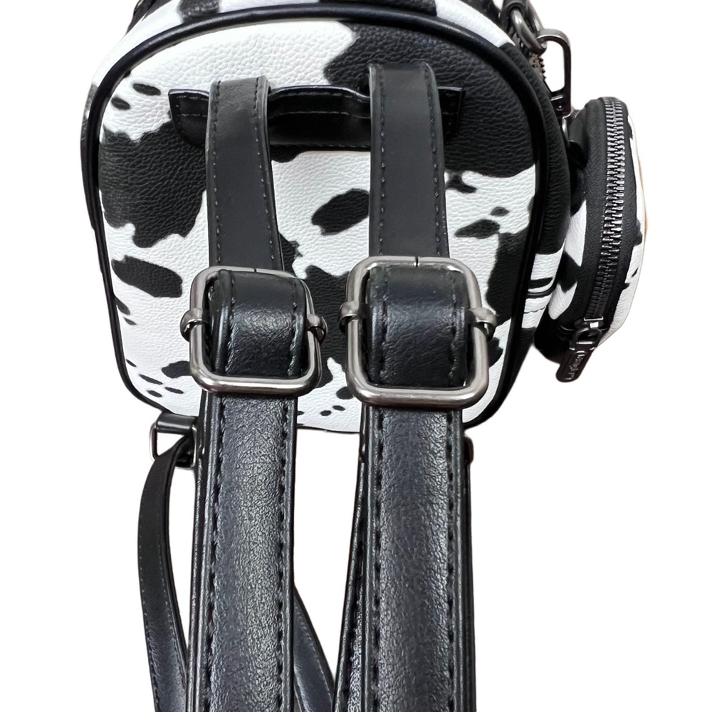 Wrangler Cow Print Mini Backpack Purse Black & White Faux Leather Western Bag - Picture 3 of 4